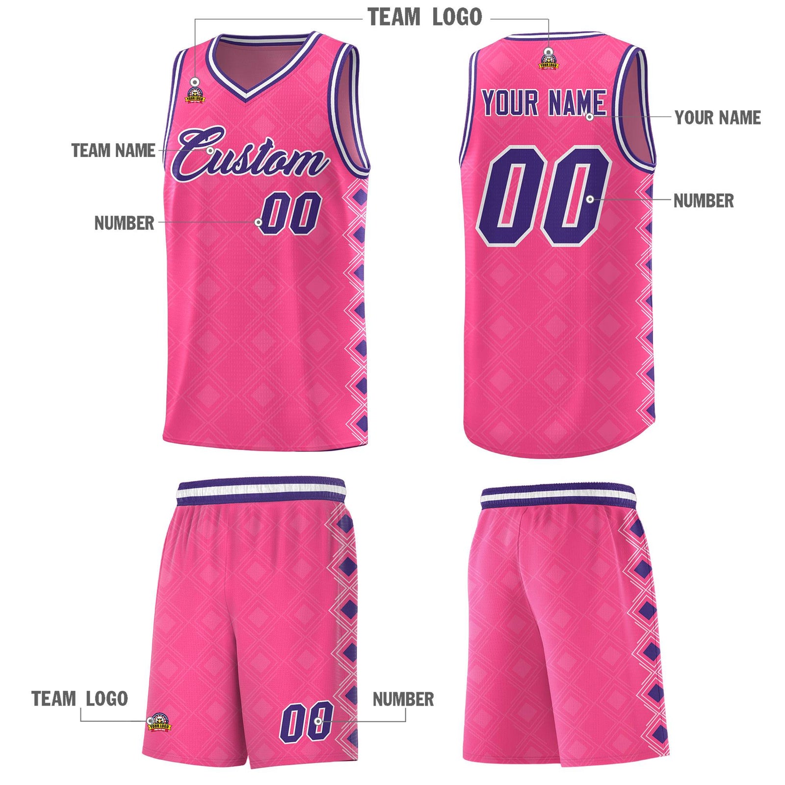 Custom Pink Side Blocks Sports Uniform Basketball Jersey