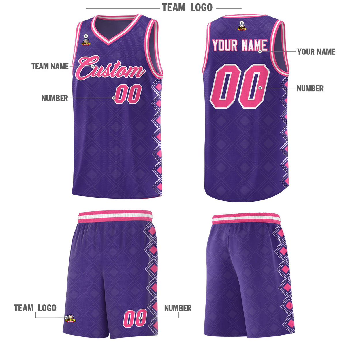 Custom Purple Side Blocks Sports Uniform Basketball Jersey