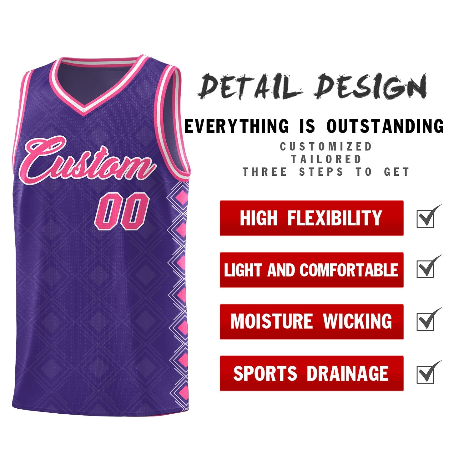 Custom Purple Side Blocks Sports Uniform Basketball Jersey