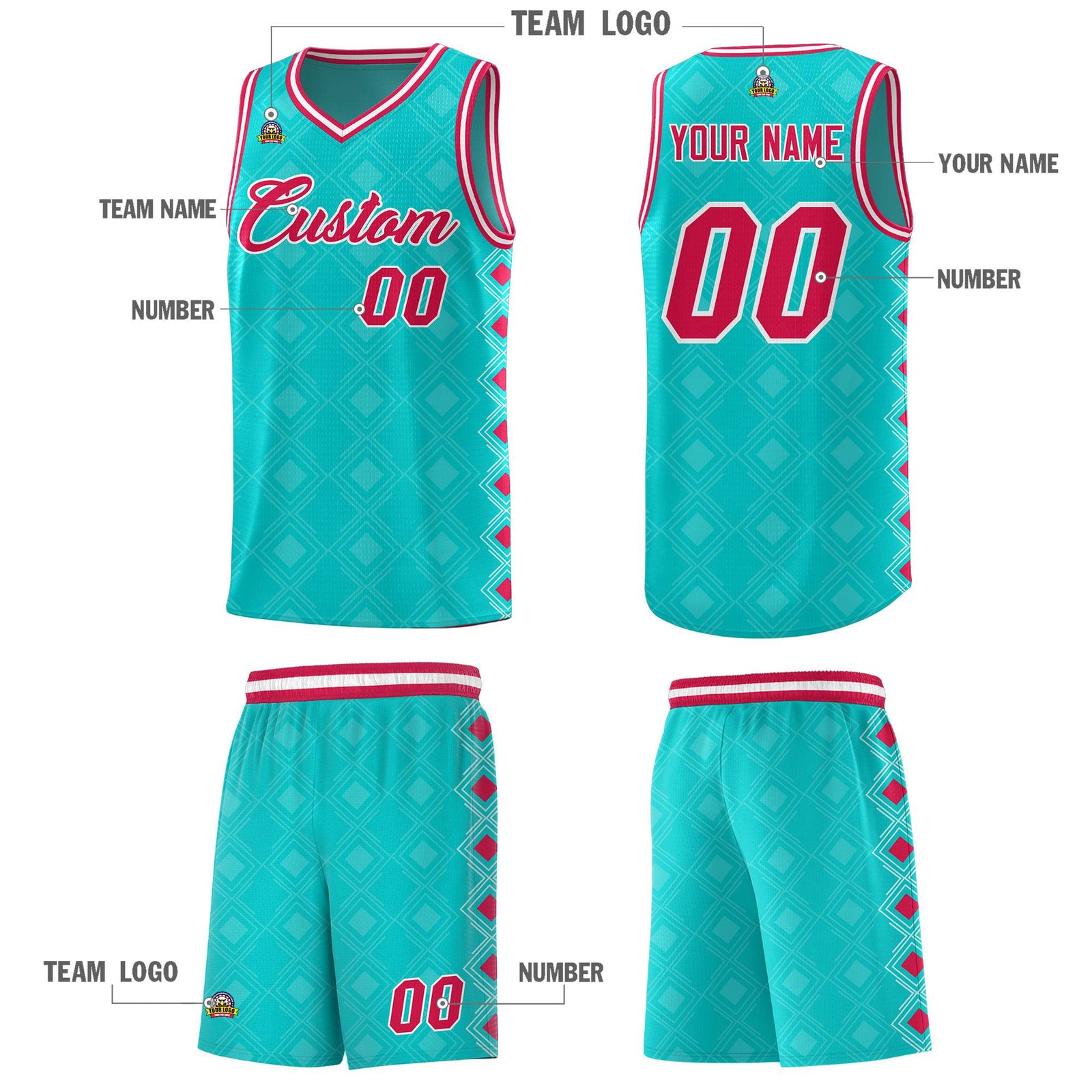 Custom Aqua Side Blocks Sports Uniform Basketball Jersey