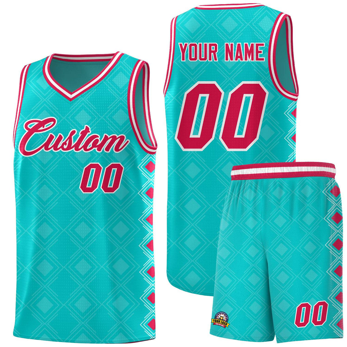 Custom Aqua Side Blocks Sports Uniform Basketball Jersey