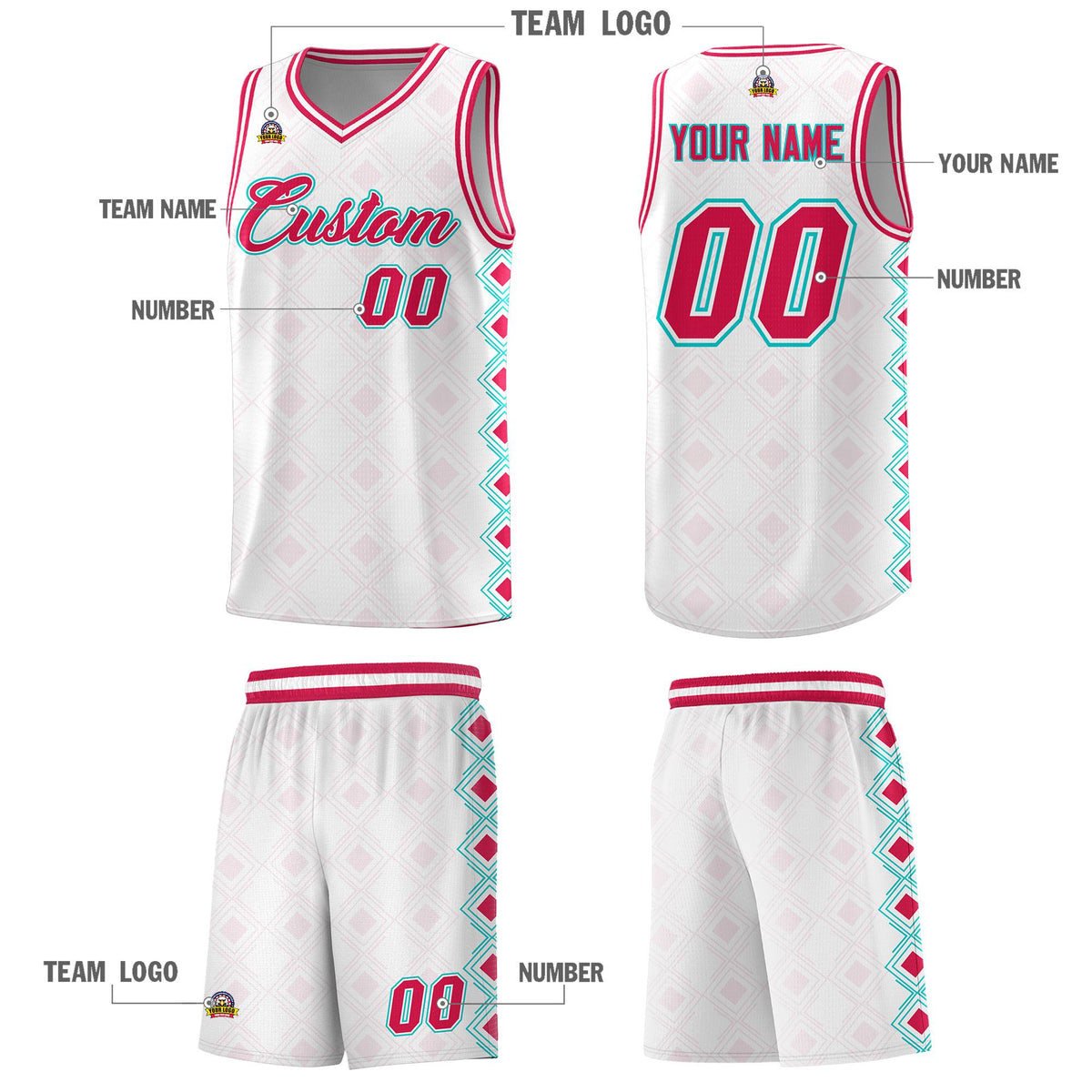 Custom White Side Blocks Sports Uniform Basketball Jersey