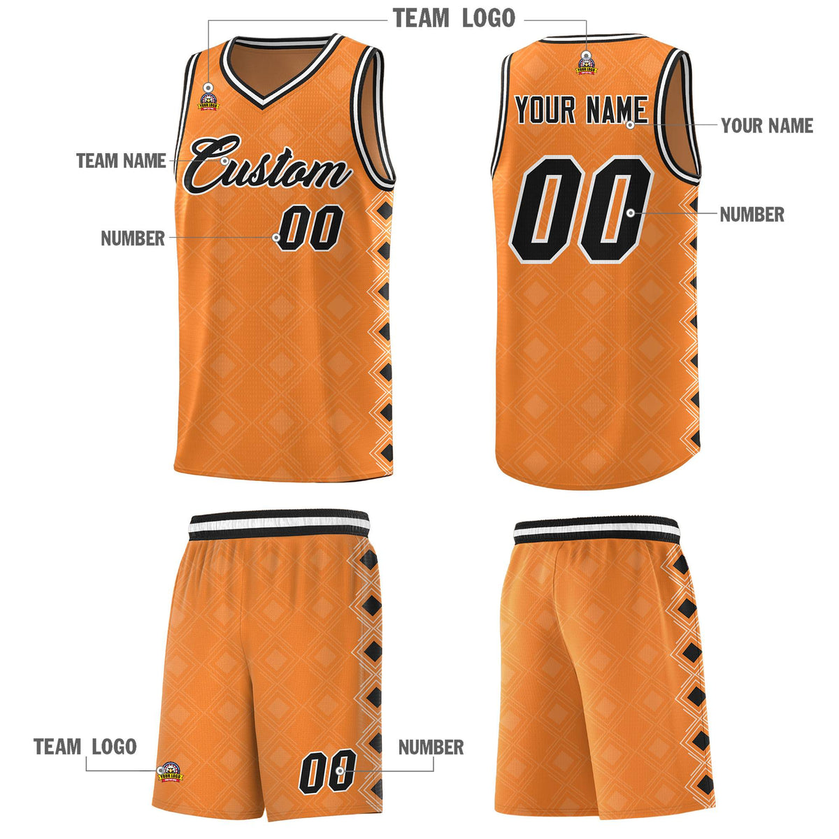 Custom Gold Orange Side Blocks Sports Uniform Basketball Jersey