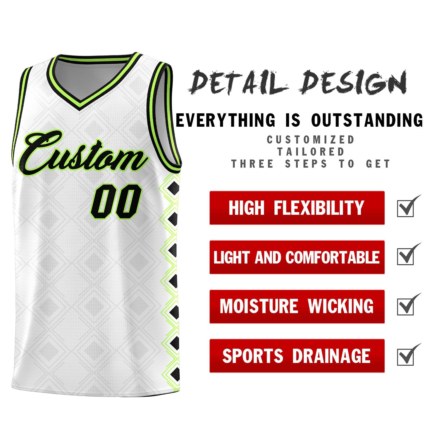 Custom White Side Blocks Sports Uniform Basketball Jersey