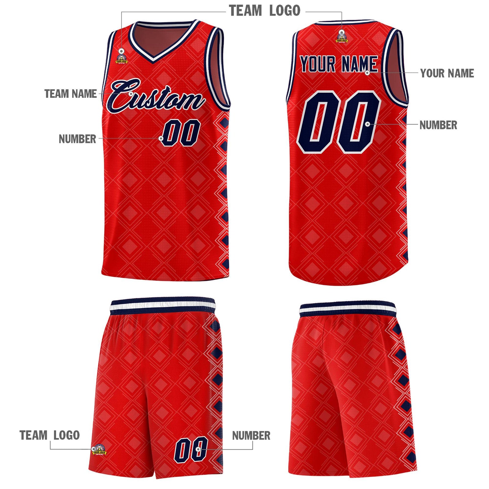 Custom Red Side Blocks Sports Uniform Basketball Jersey