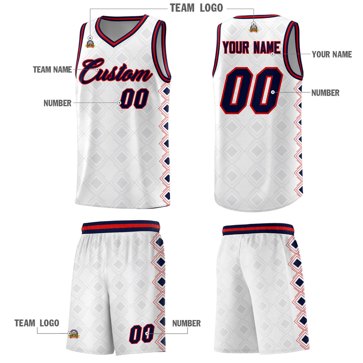 Custom White Side Blocks Sports Uniform Basketball Jersey
