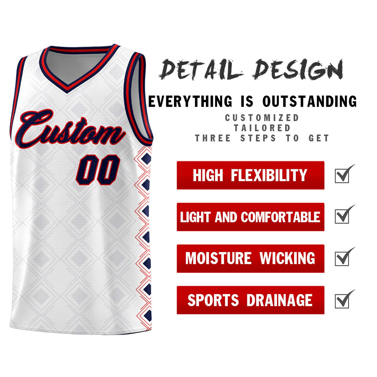 Custom White Side Blocks Sports Uniform Basketball Jersey