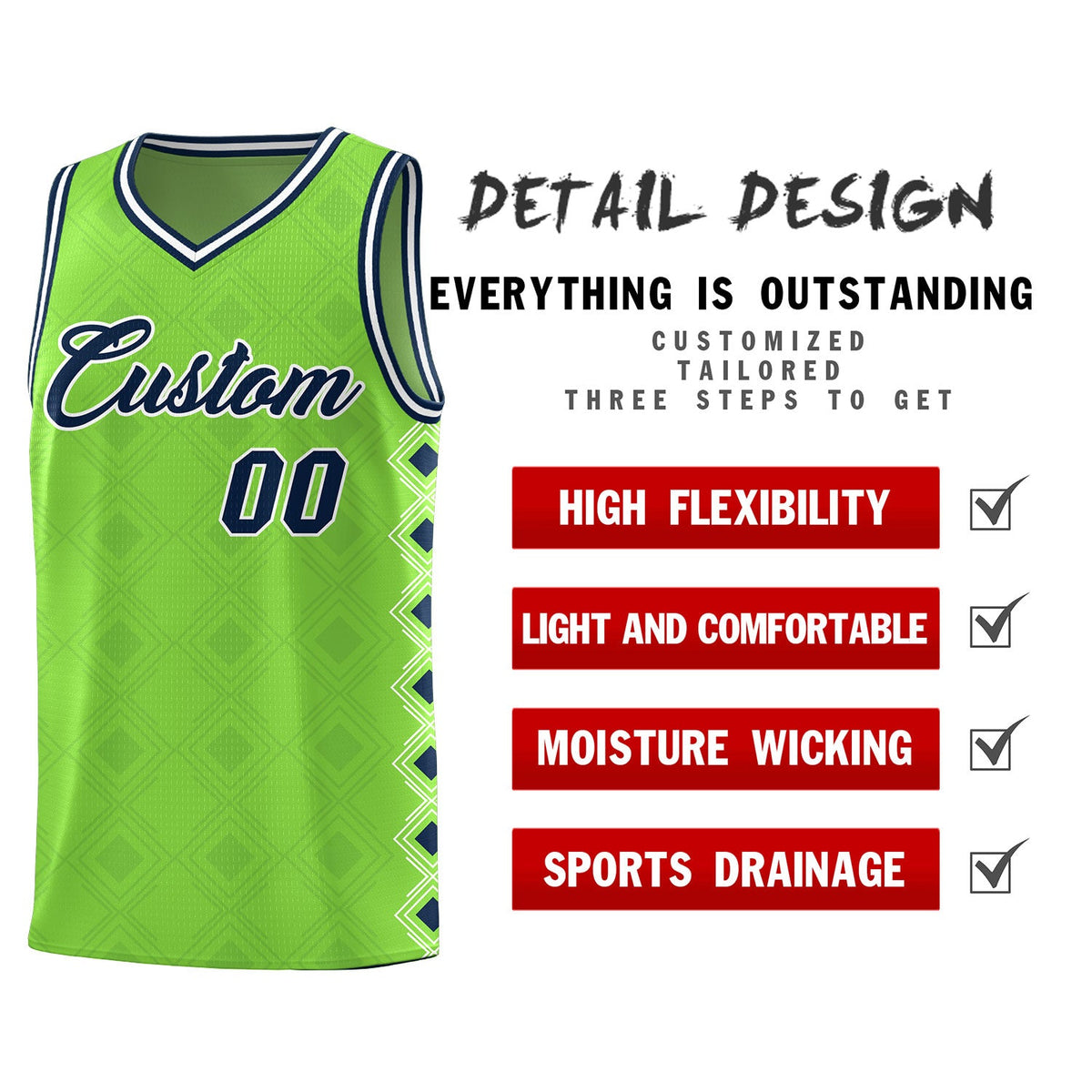 Custom Neon Green Side Blocks Sports Uniform Basketball Jersey