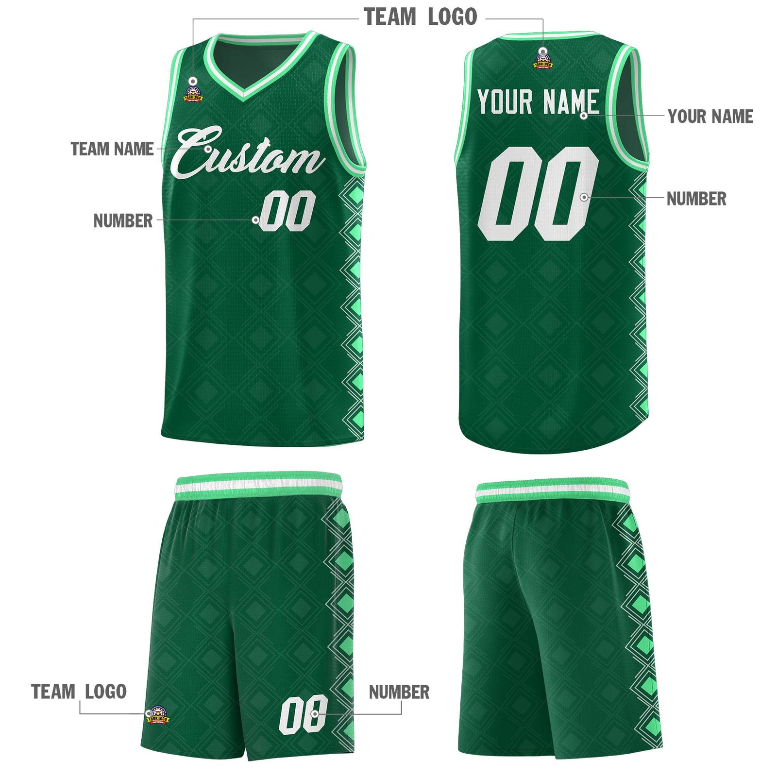 Custom Kelly Green Side Blocks Sports Uniform Basketball Jersey