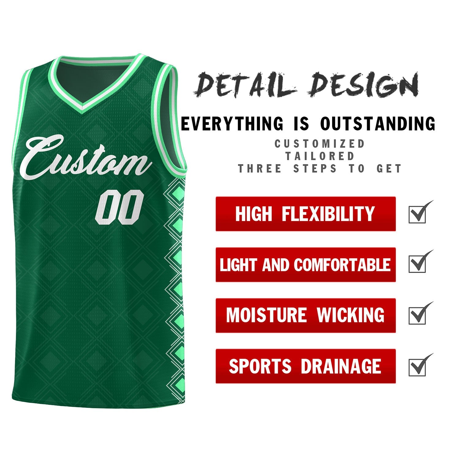 Custom Kelly Green Side Blocks Sports Uniform Basketball Jersey