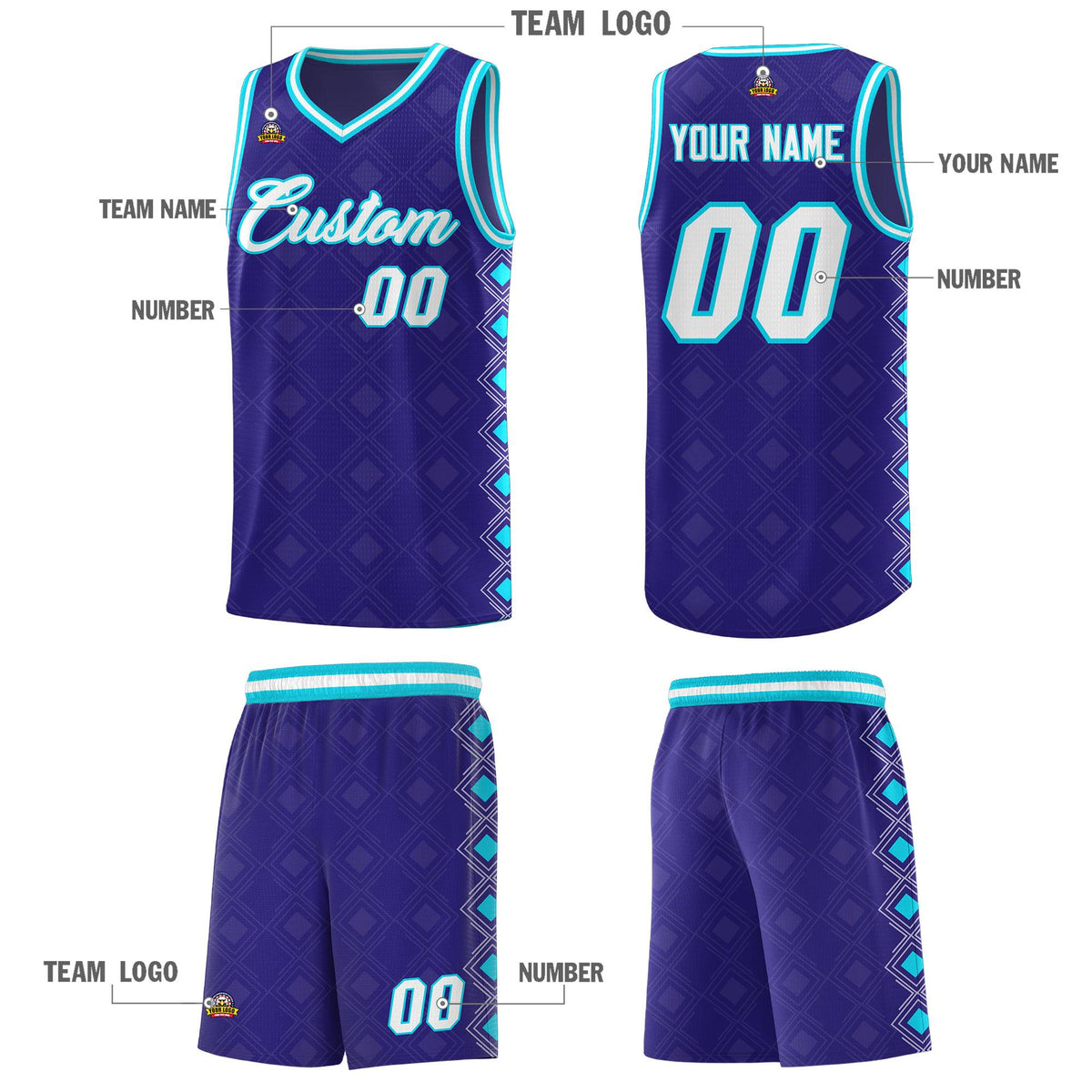 Custom Royal Side Blocks Sports Uniform Basketball Jersey