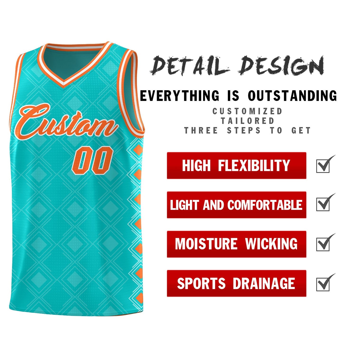 Custom Aqua Side Blocks Sports Uniform Basketball Jersey