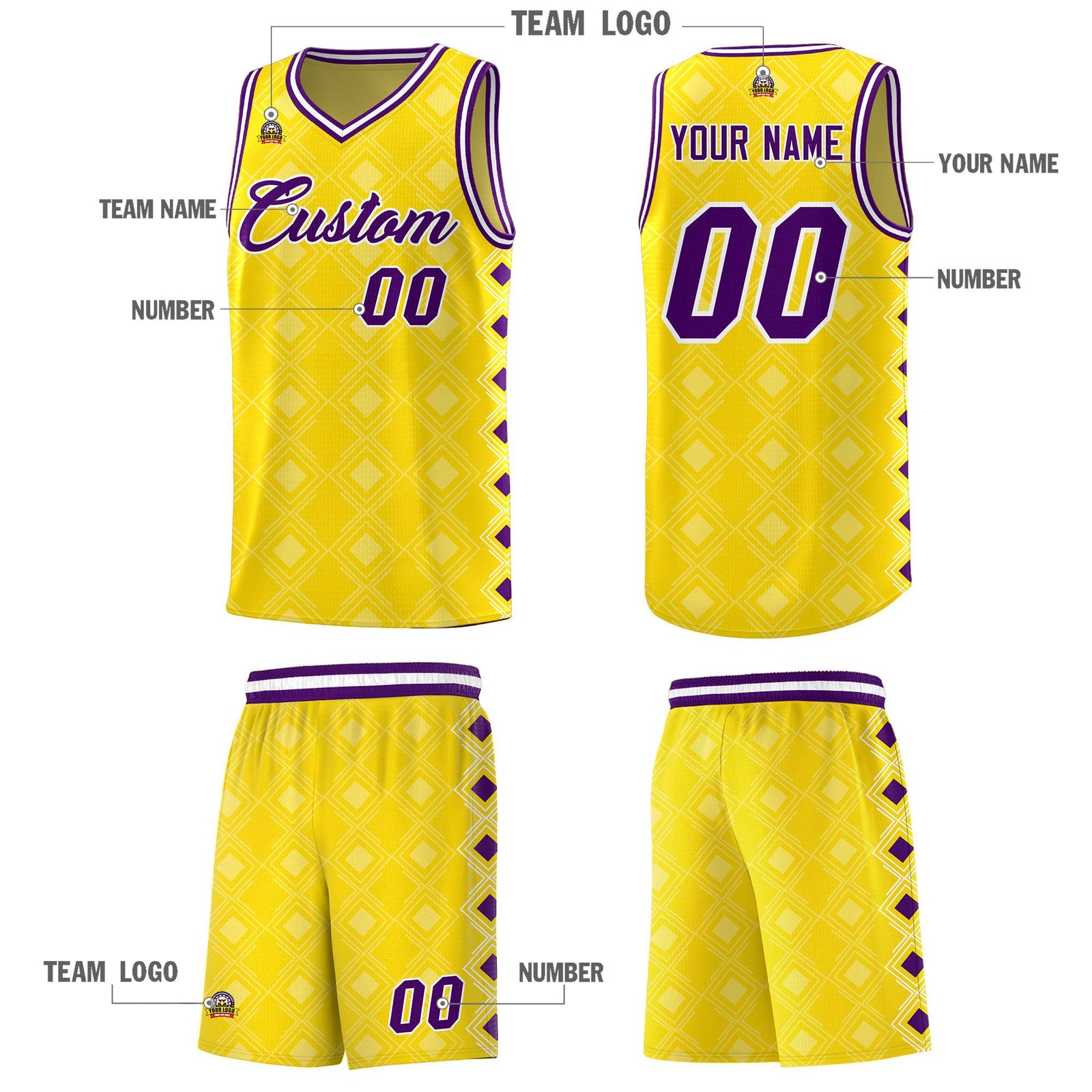 Custom Gold Side Blocks Sports Uniform Basketball Jersey