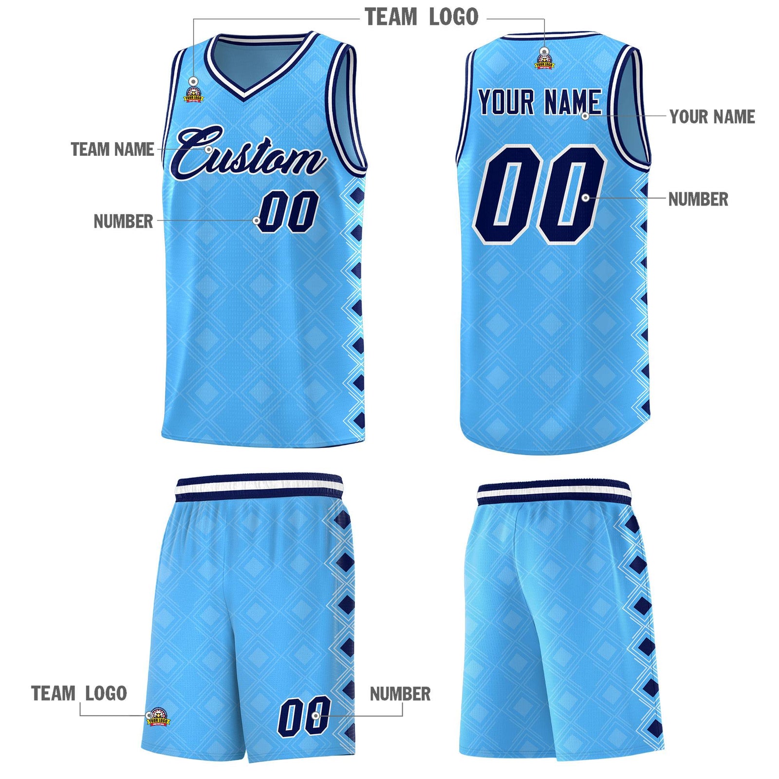 Custom Light Blue Side Blocks Sports Uniform Basketball Jersey