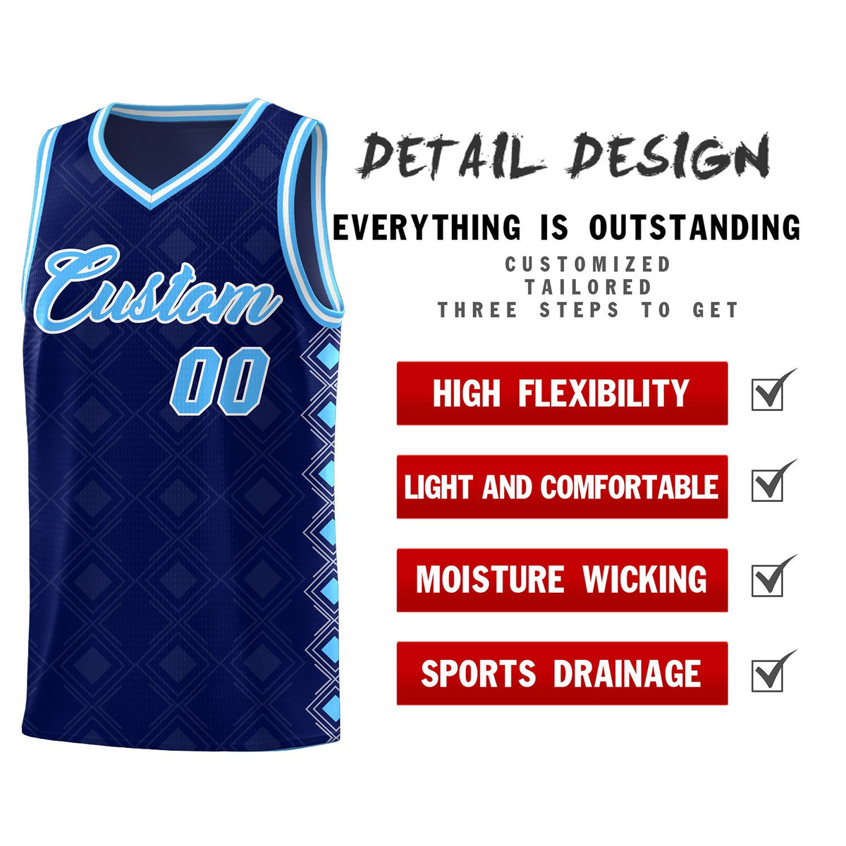 Custom Navy Side Blocks Sports Uniform Basketball Jersey
