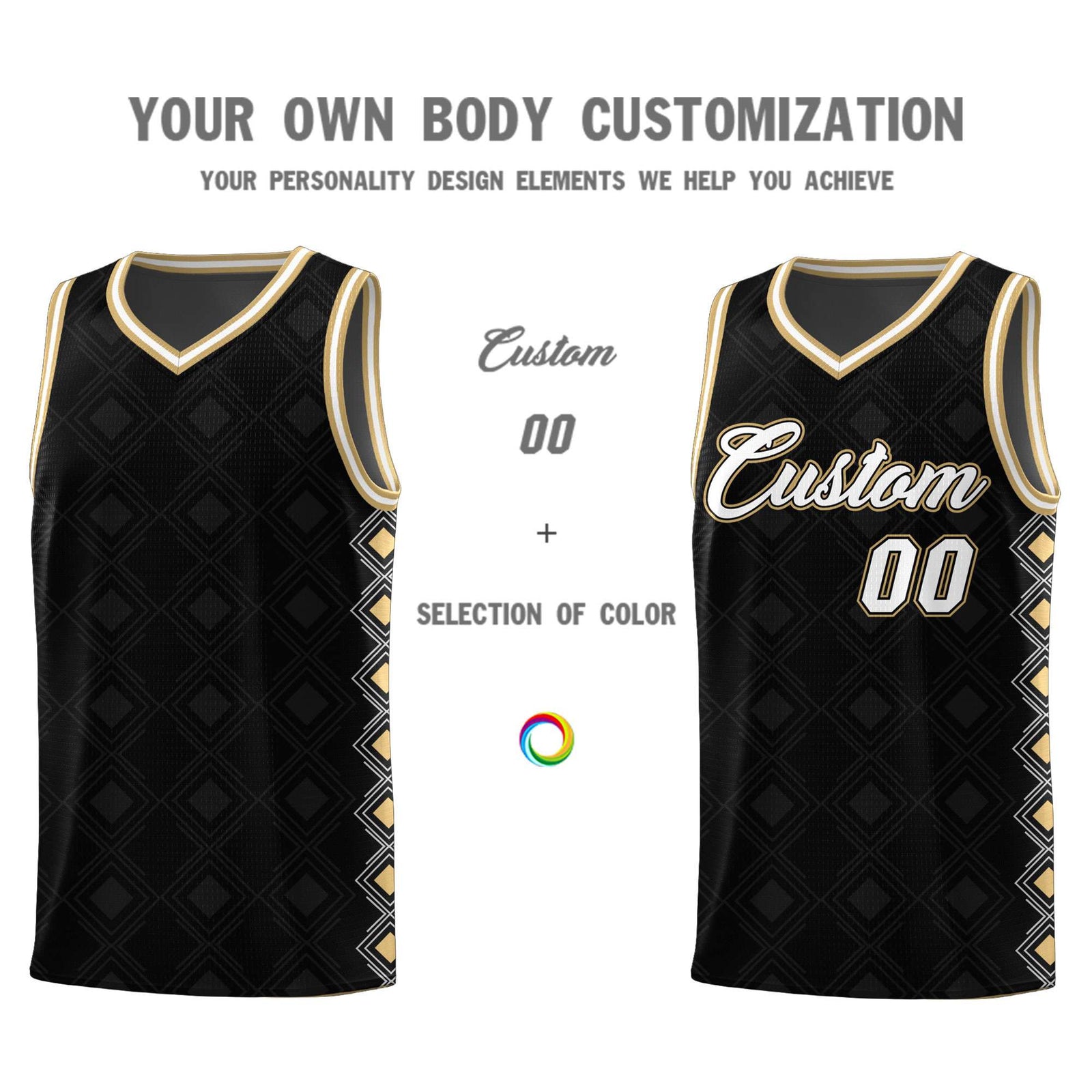 Custom Black Side Blocks Sports Uniform Basketball Jersey