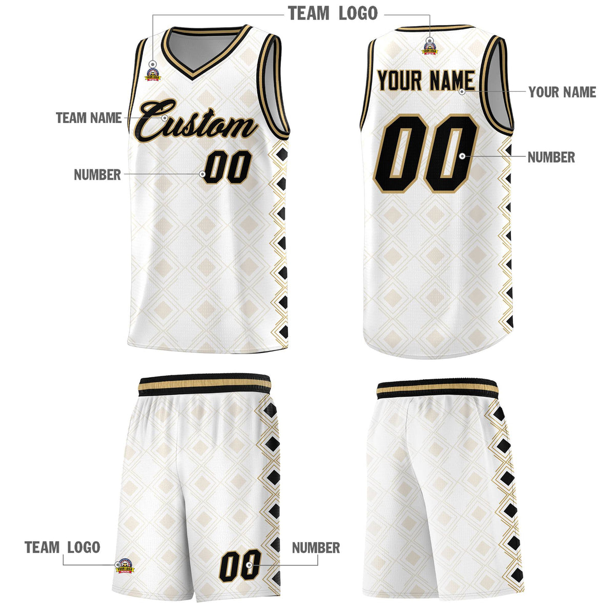 Custom White Side Blocks Sports Uniform Basketball Jersey