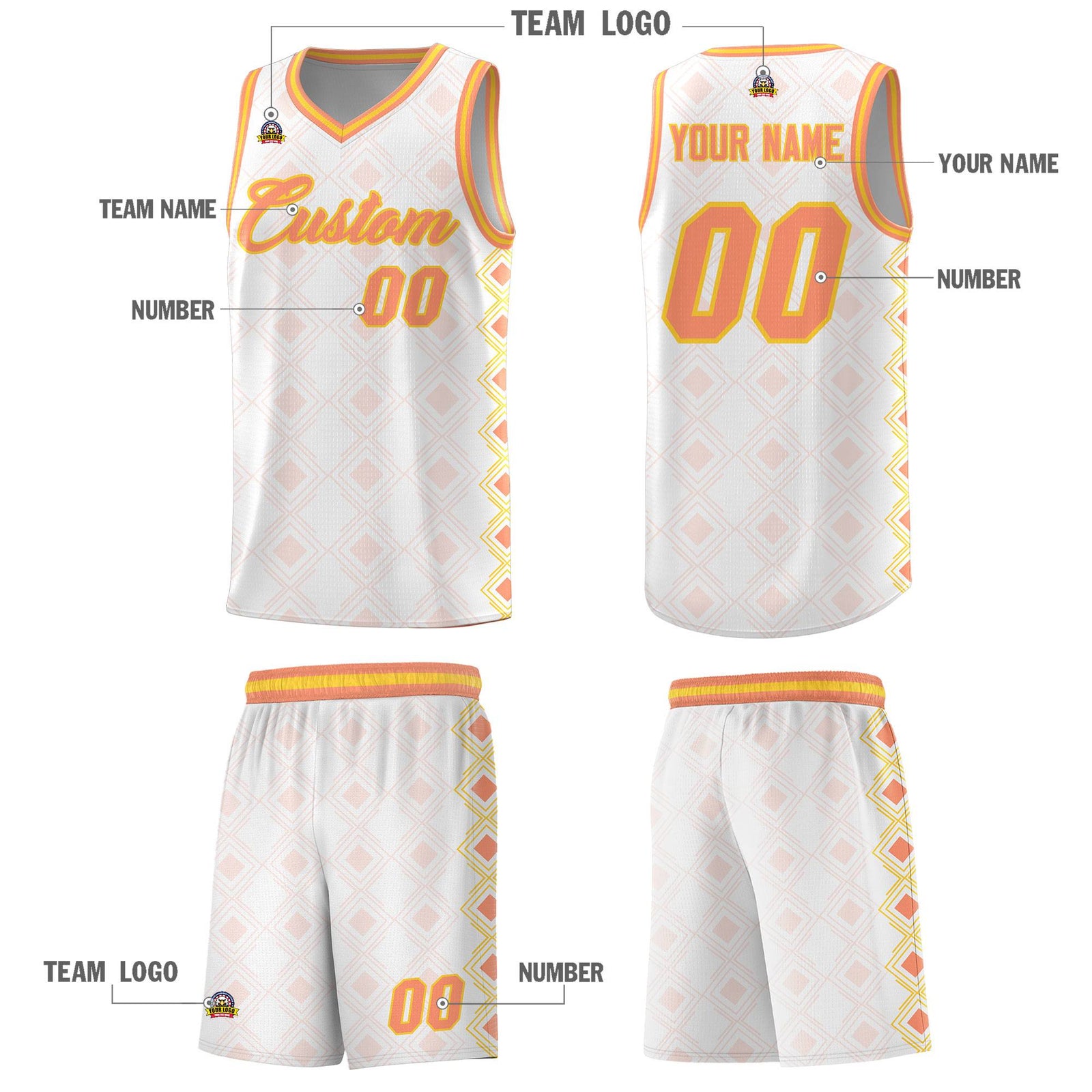 Custom White Side Blocks Sports Uniform Basketball Jersey