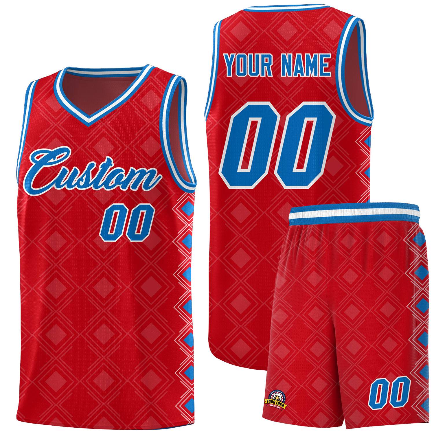 Custom Red Side Blocks Sports Uniform Basketball Jersey