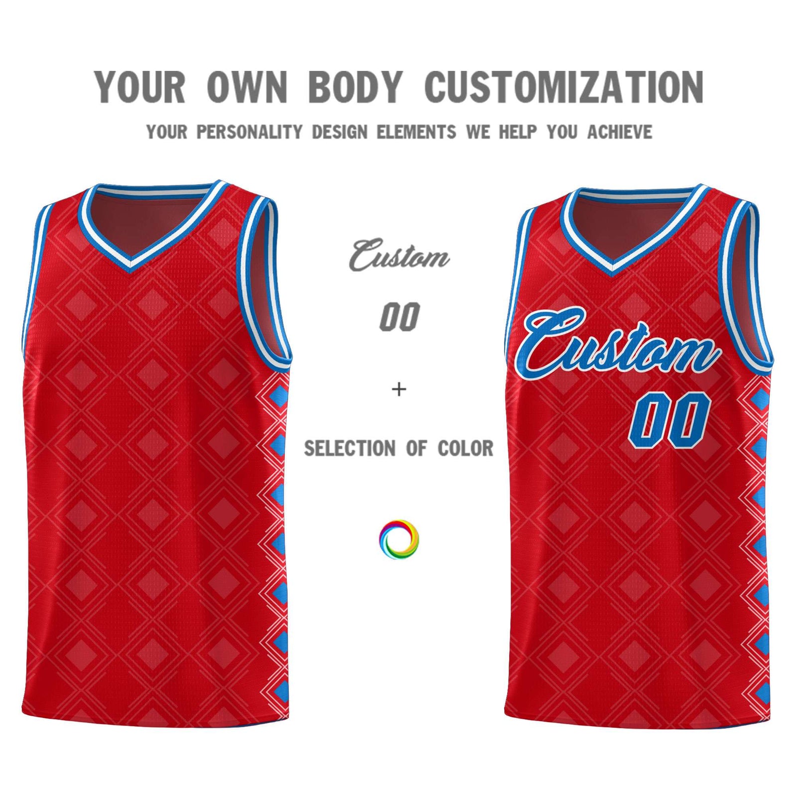 Custom Red Side Blocks Sports Uniform Basketball Jersey