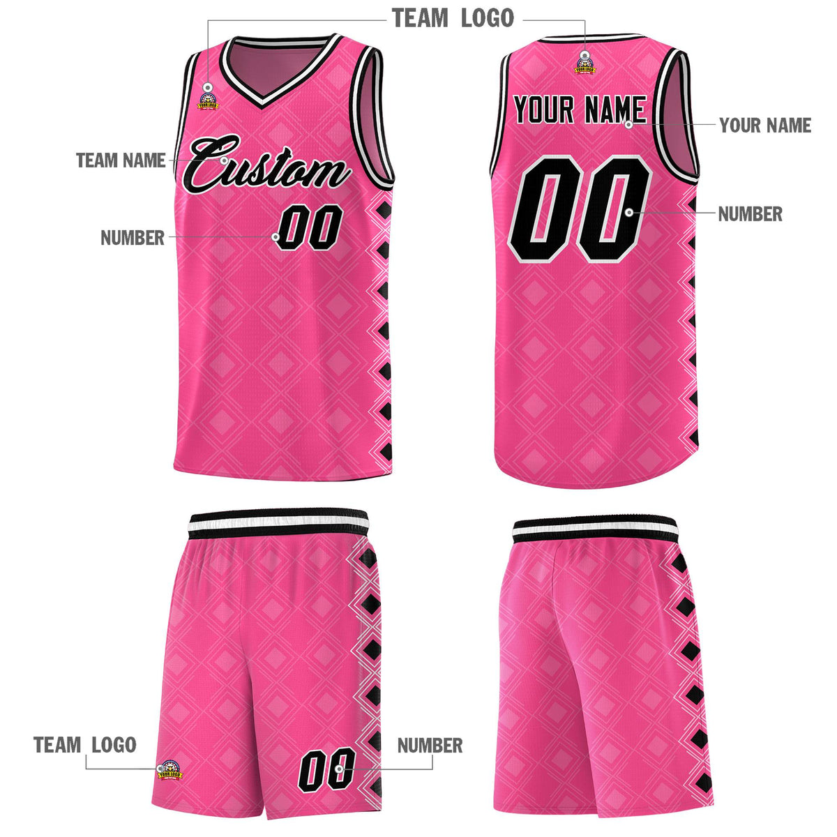 Custom Pink Side Blocks Sports Uniform Basketball Jersey