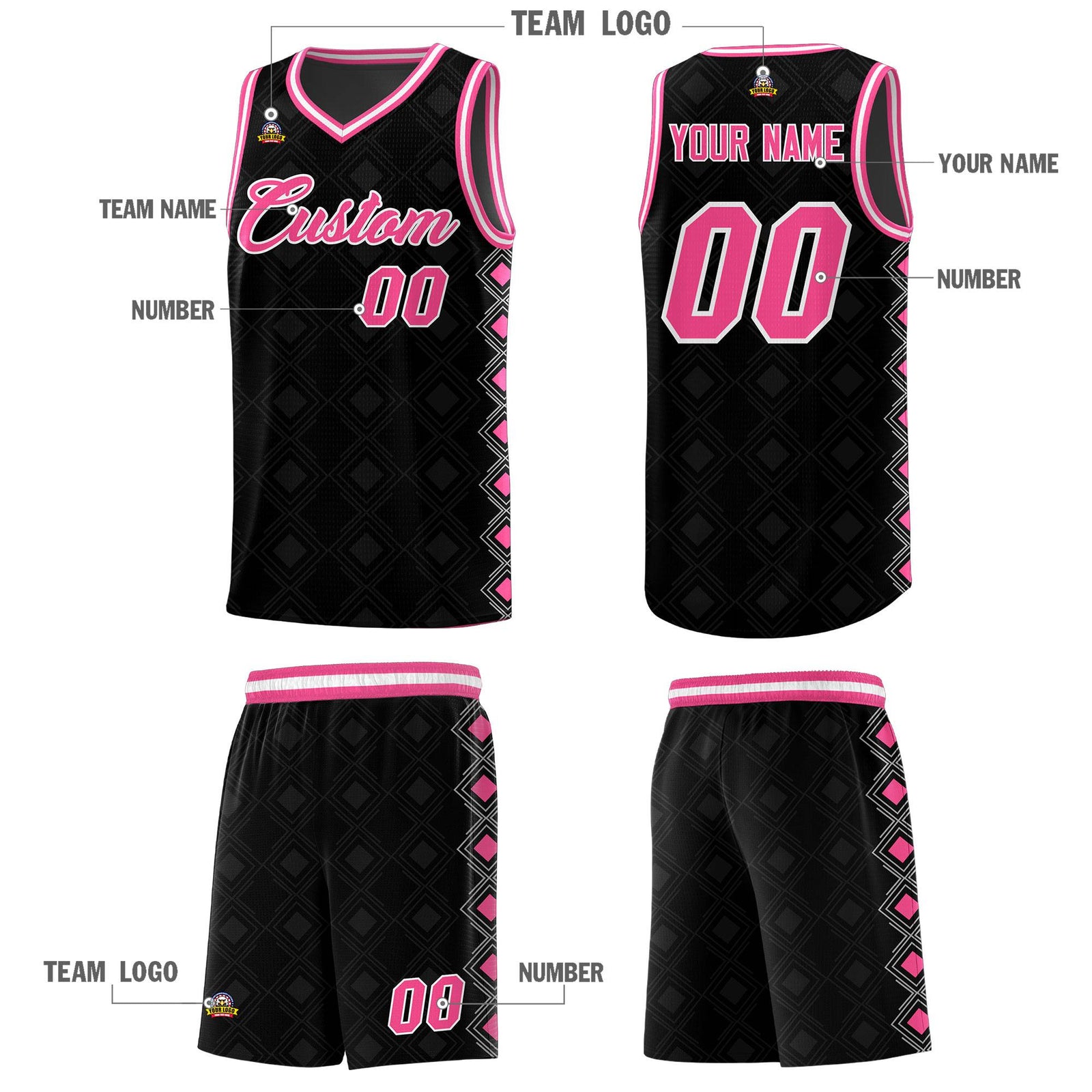 Custom Black Side Blocks Sports Uniform Basketball Jersey