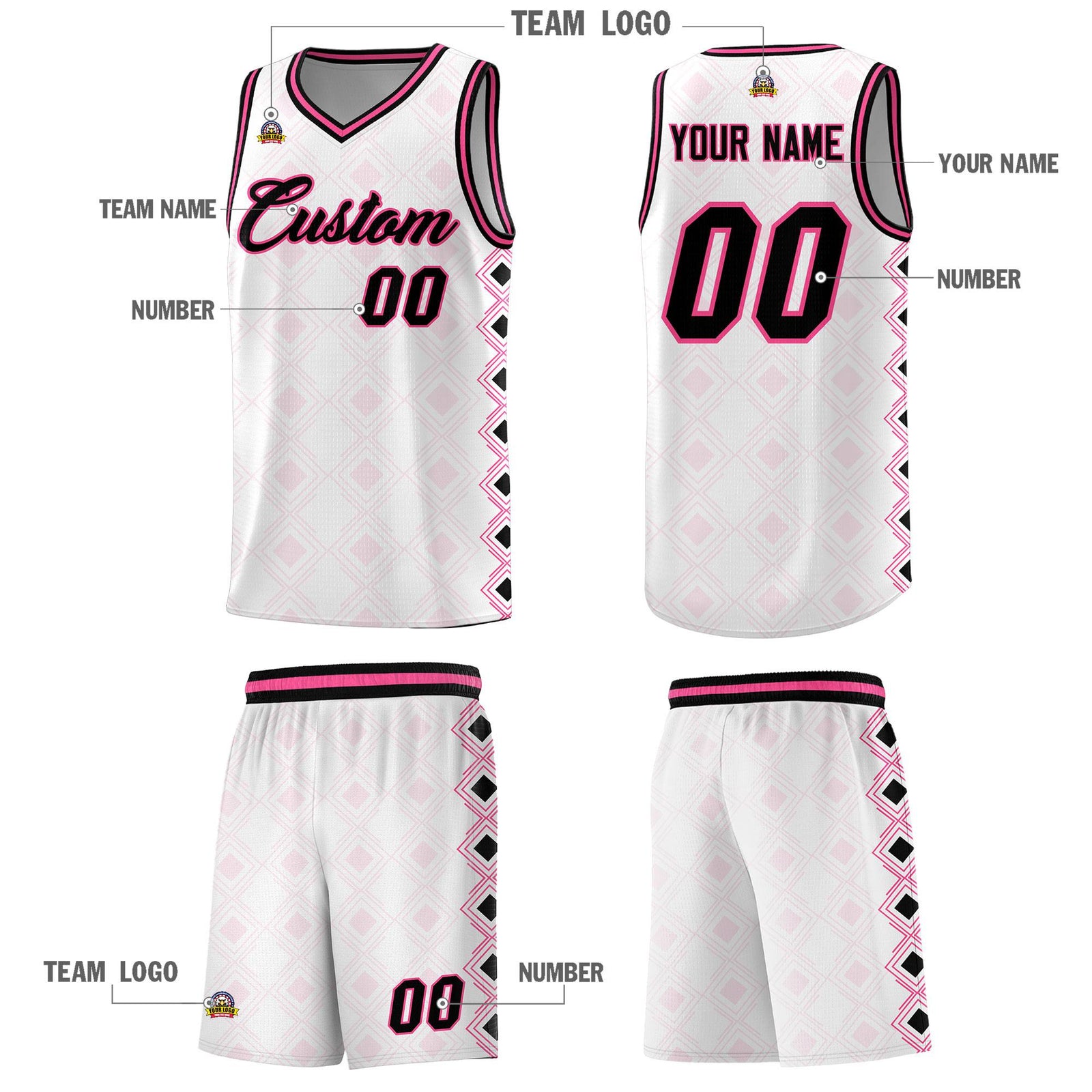 Custom White Side Blocks Sports Uniform Basketball Jersey