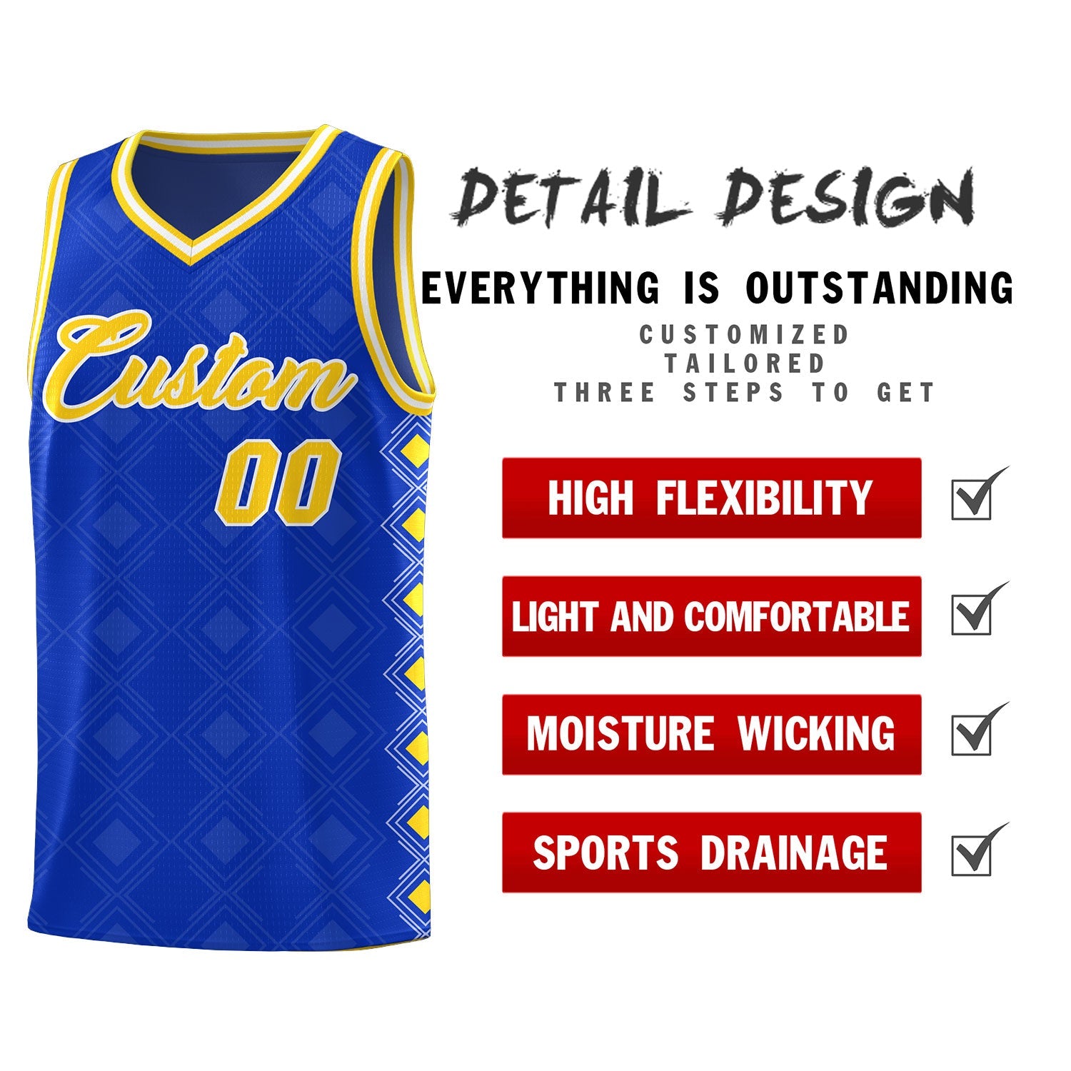 Custom Royal Side Blocks Sports Uniform Basketball Jersey