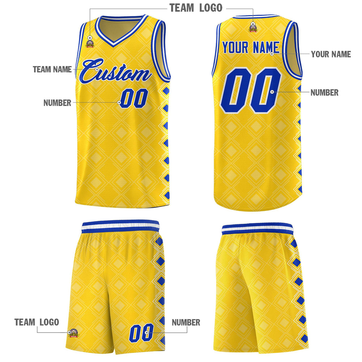 Custom Gold Side Blocks Sports Uniform Basketball Jersey