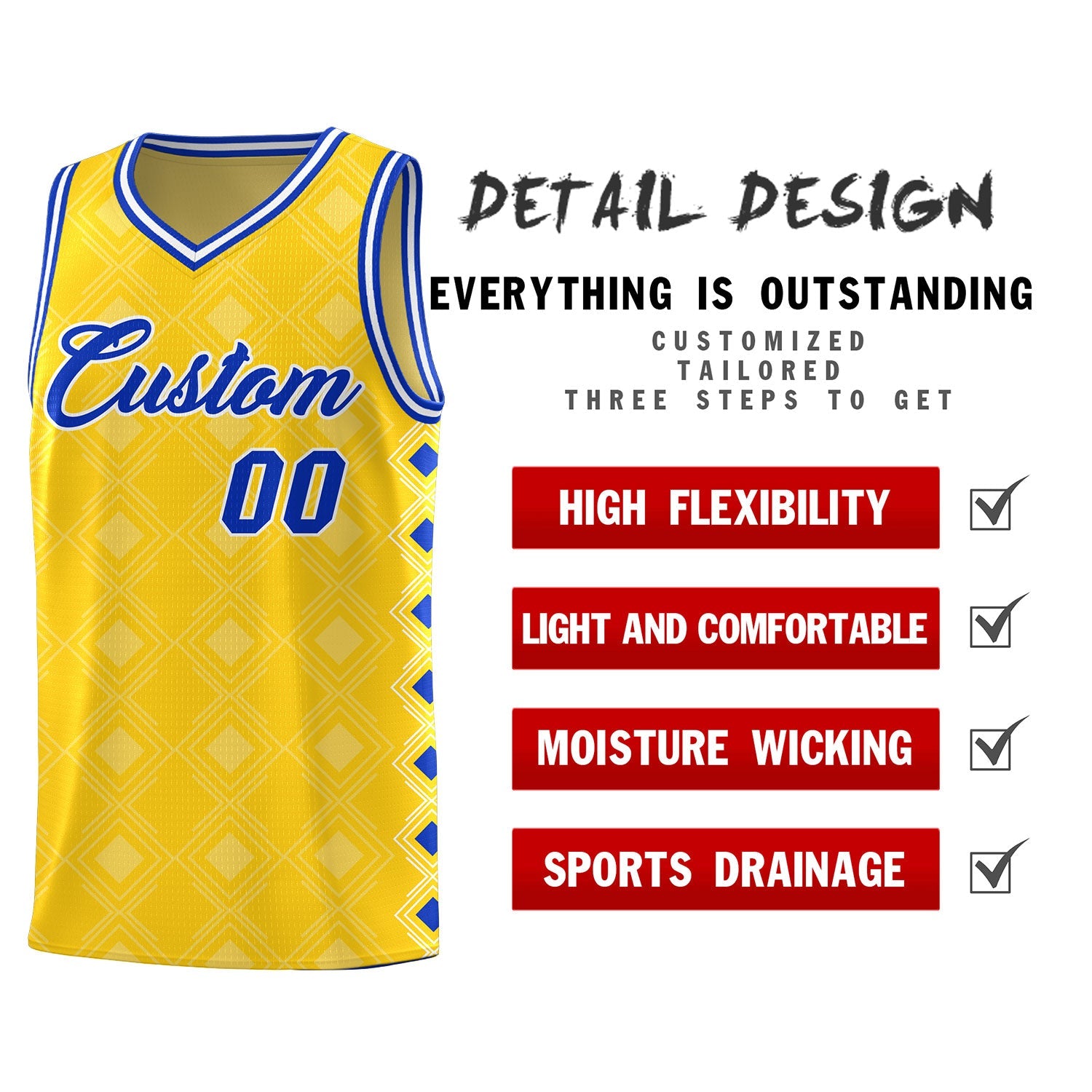 Custom Gold Side Blocks Sports Uniform Basketball Jersey