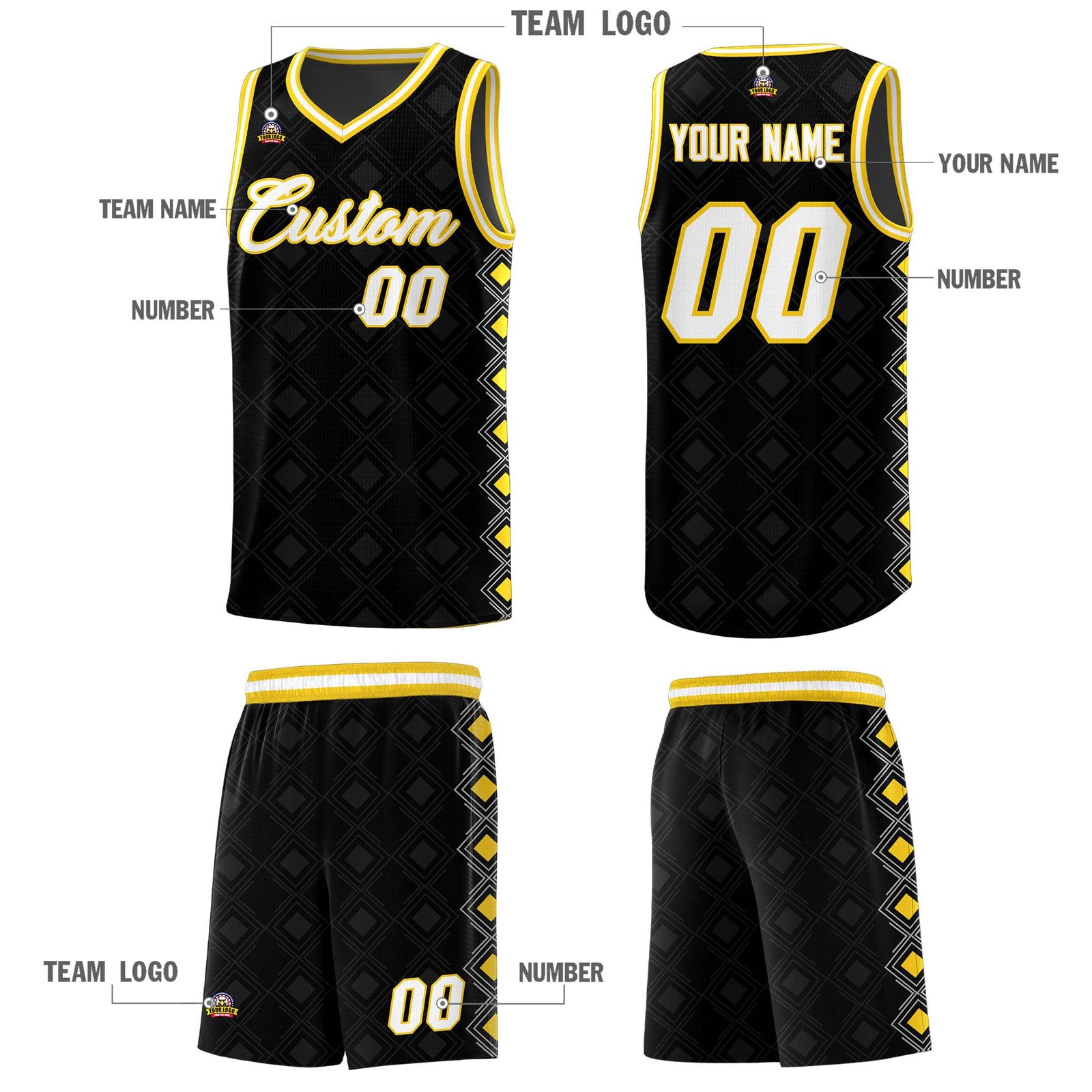 Custom Black Side Blocks Sports Uniform Basketball Jersey