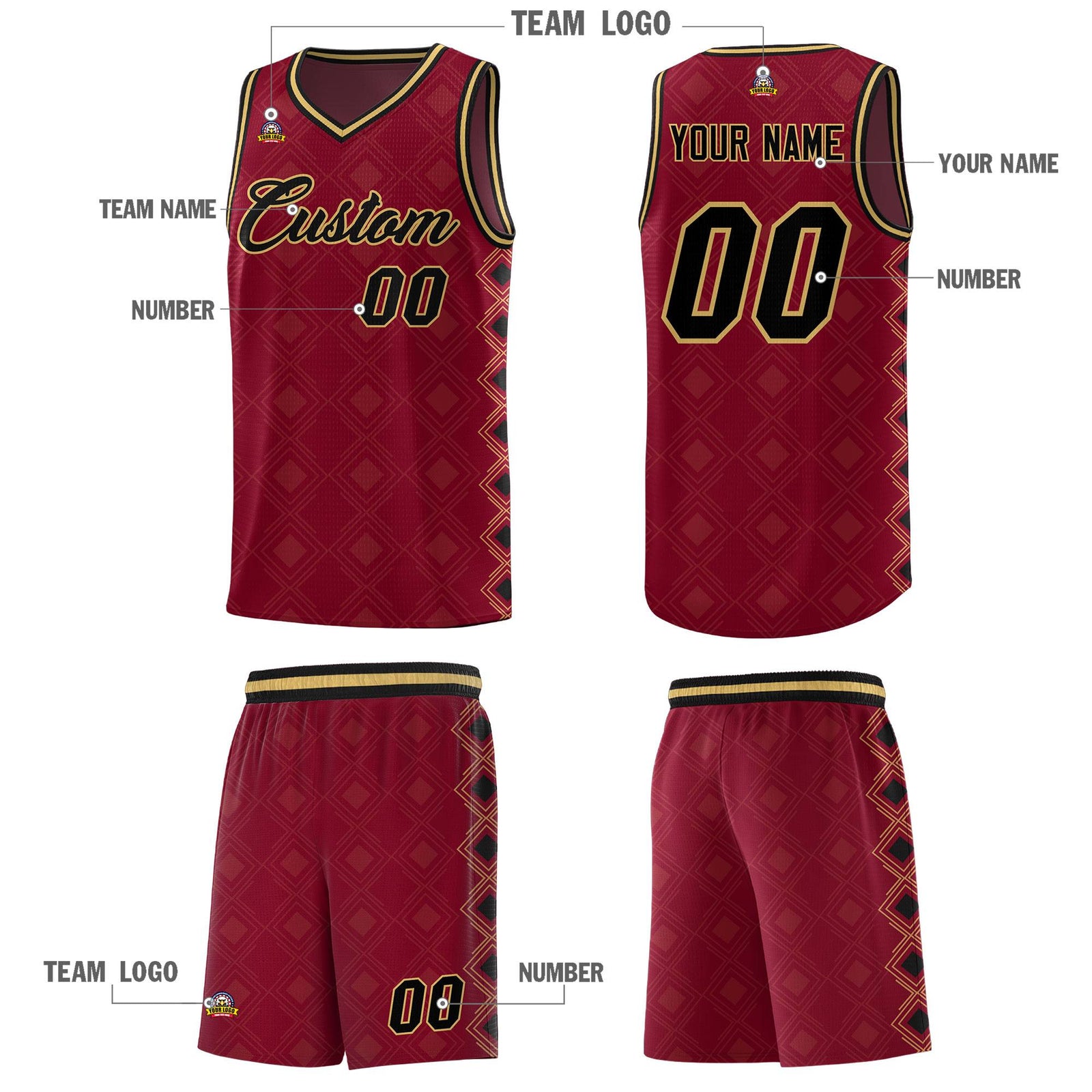 Custom Crimson Side Blocks Sports Uniform Basketball Jersey