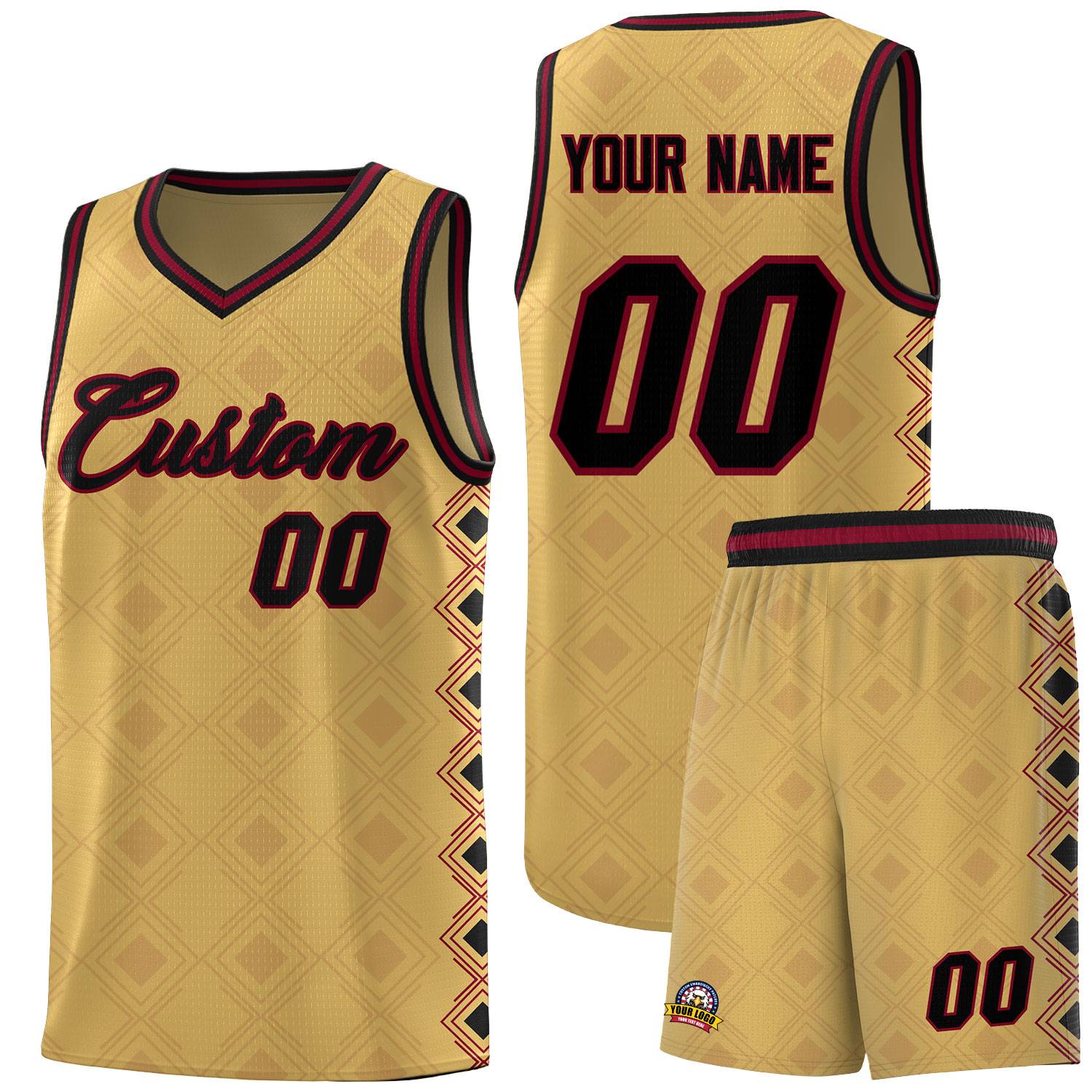Custom Old Gold Side Blocks Sports Uniform Basketball Jersey