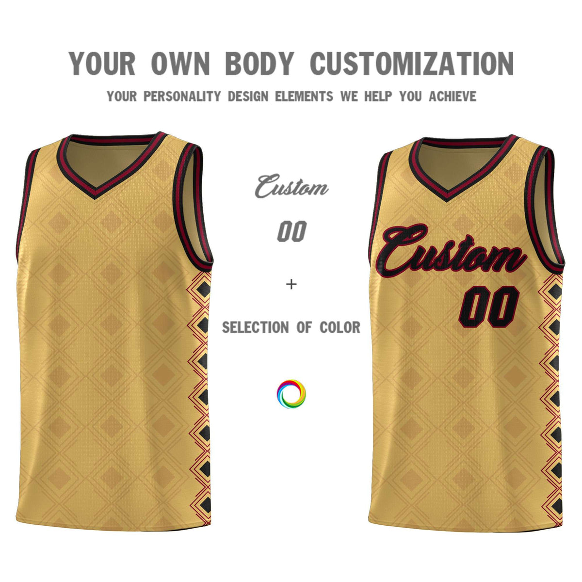Custom Old Gold Side Blocks Sports Uniform Basketball Jersey