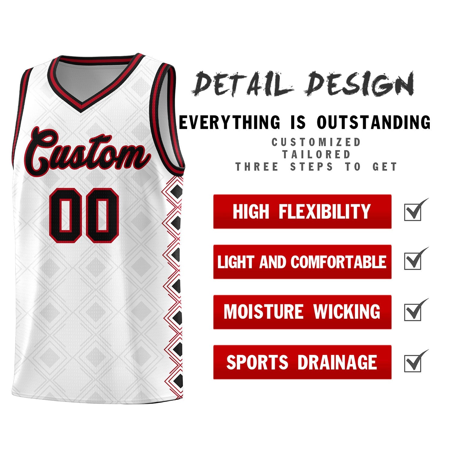 Custom White Side Blocks Sports Uniform Basketball Jersey