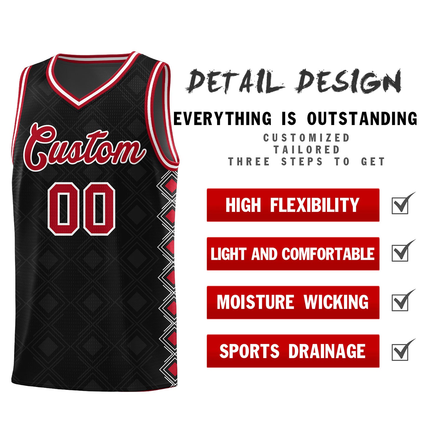 Custom Black Side Blocks Sports Uniform Basketball Jersey
