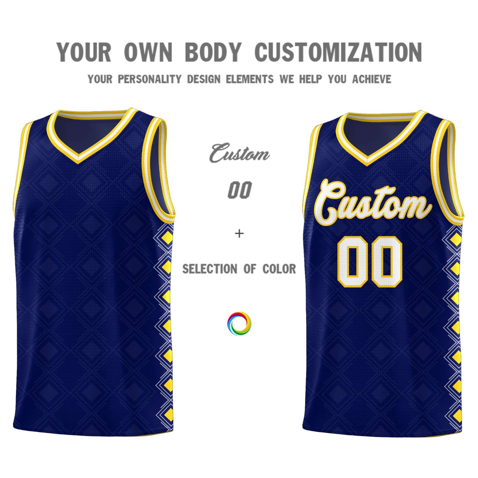 Custom Navy Side Blocks Sports Uniform Basketball Jersey