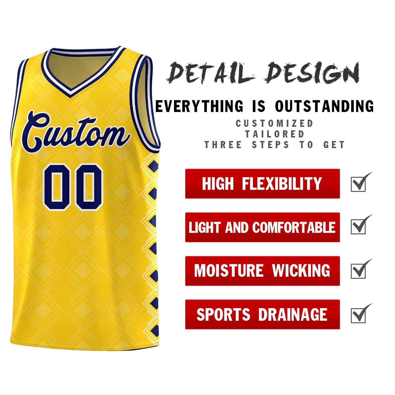 Custom Gold Side Blocks Sports Uniform Basketball Jersey