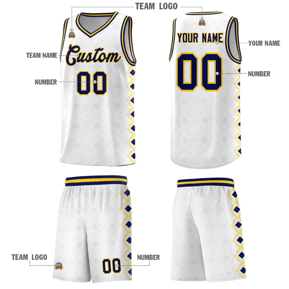 Custom White Side Blocks Sports Uniform Basketball Jersey