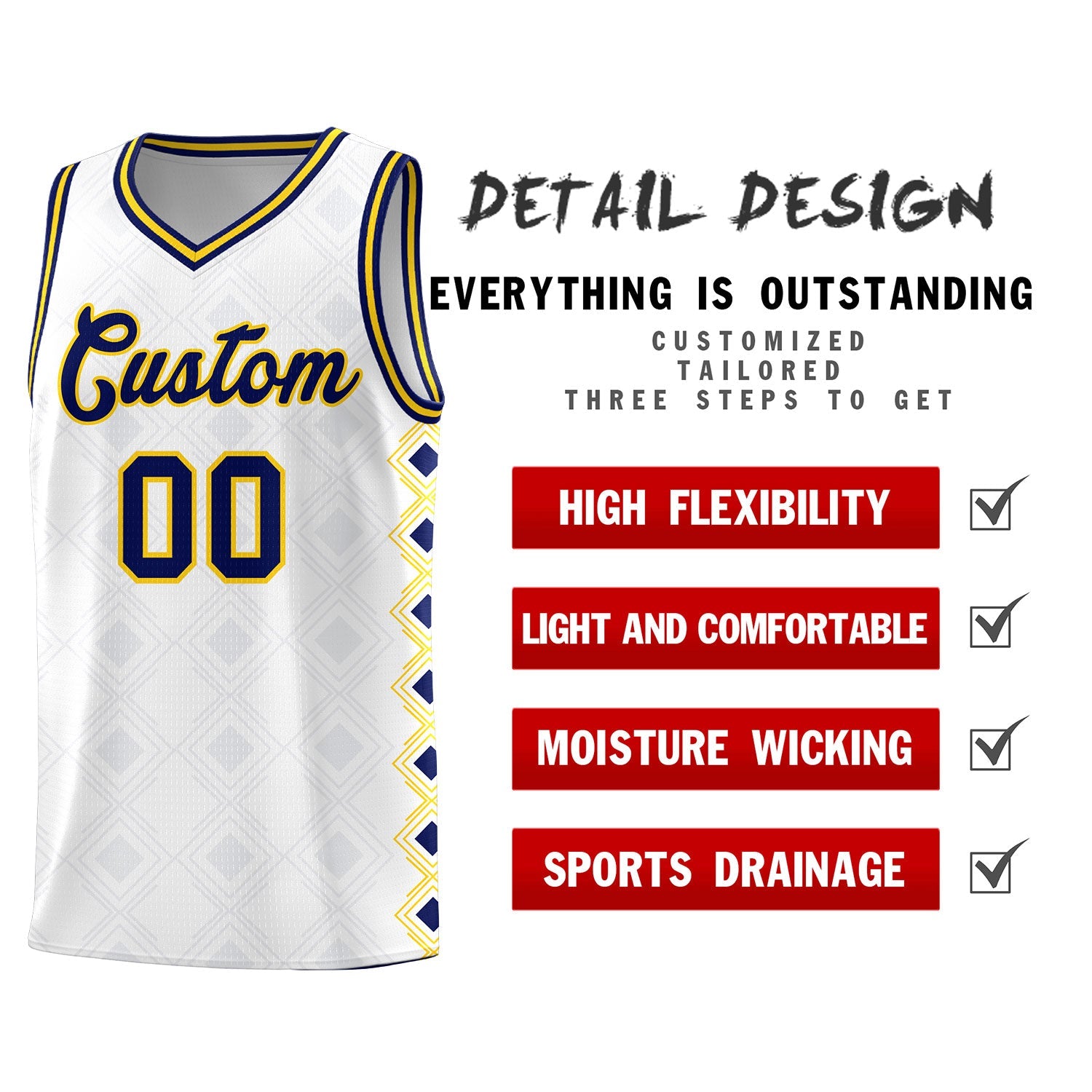 Custom White Side Blocks Sports Uniform Basketball Jersey
