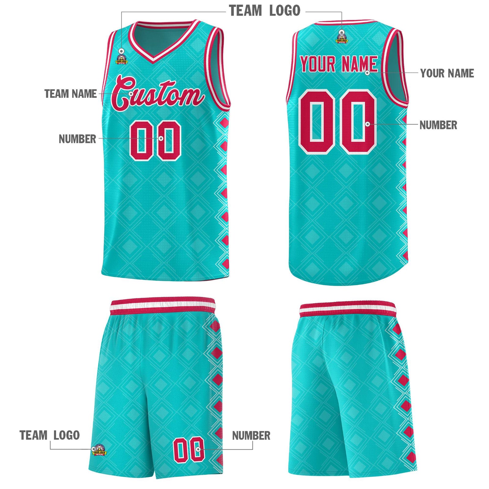 Custom Aqua Side Blocks Sports Uniform Basketball Jersey