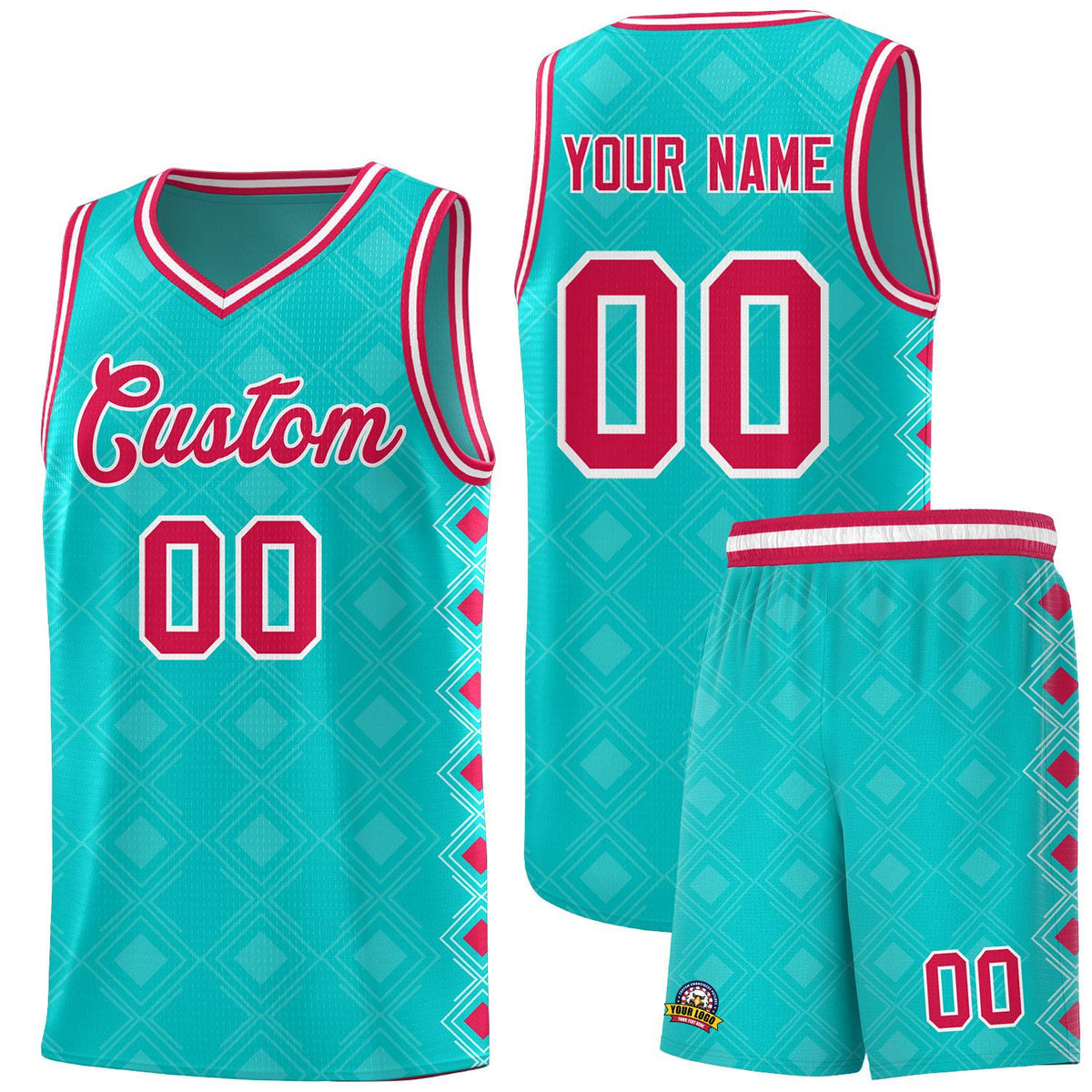 Custom Aqua Side Blocks Sports Uniform Basketball Jersey