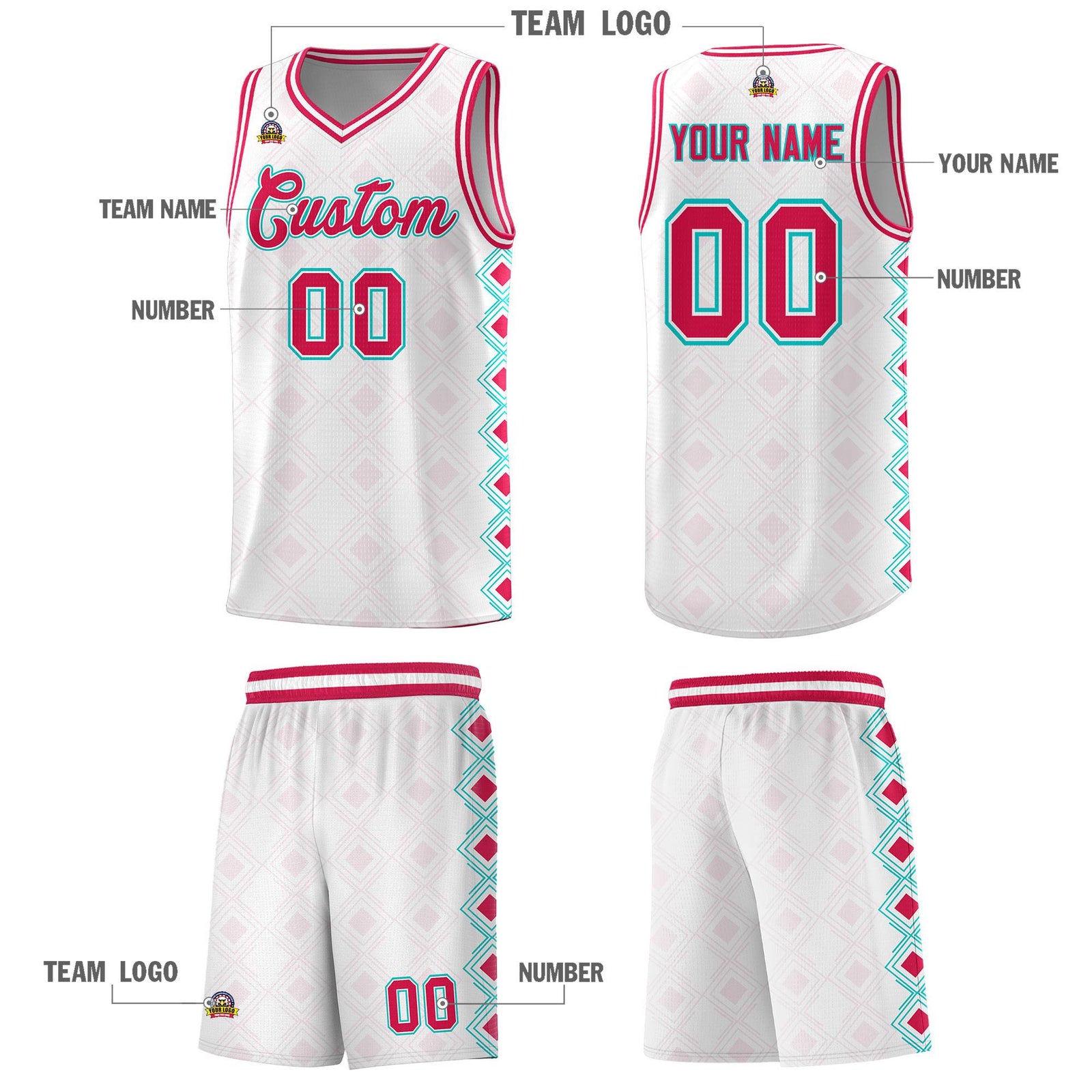 Custom White Side Blocks Sports Uniform Basketball Jersey