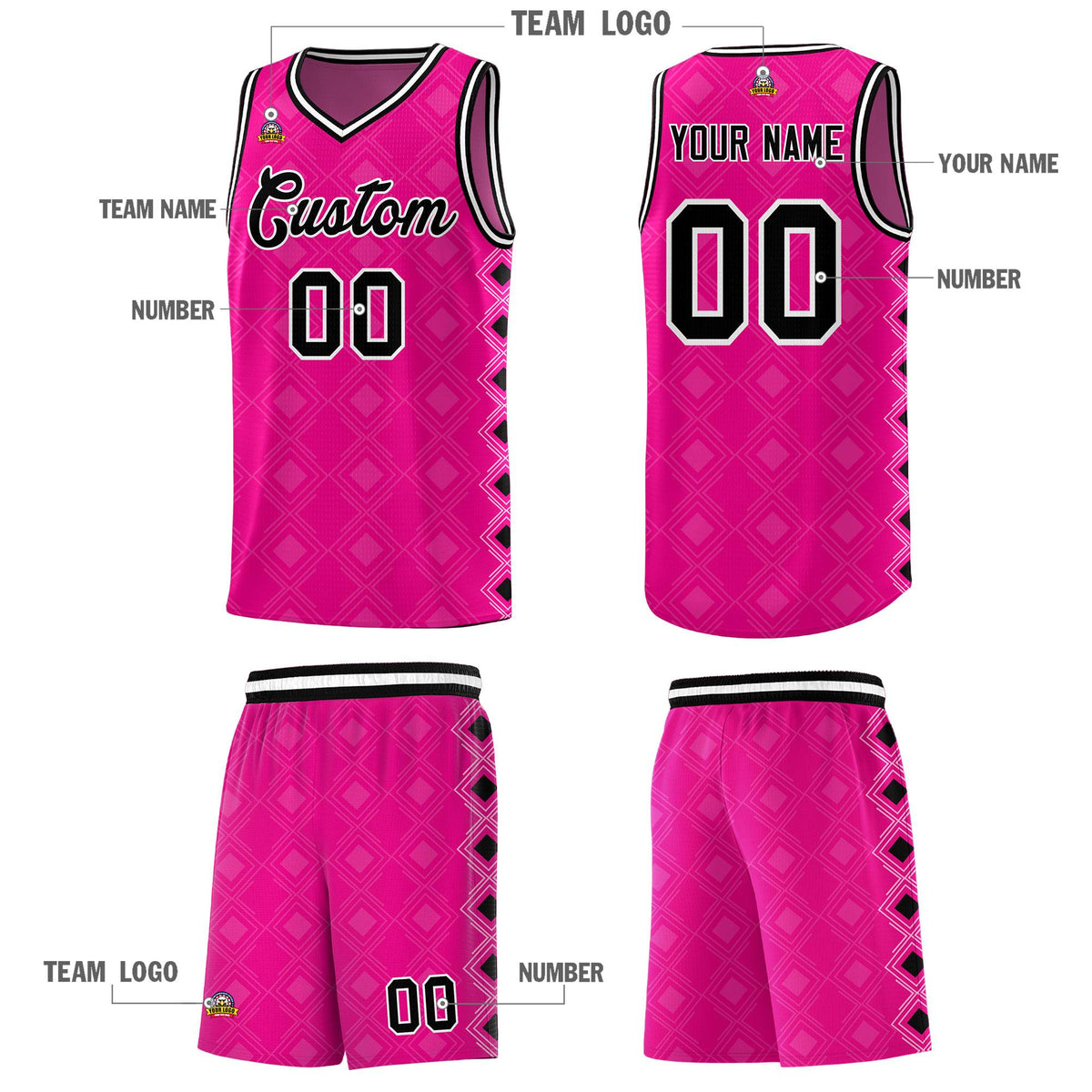 Custom Pink Side Blocks Sports Uniform Basketball Jersey
