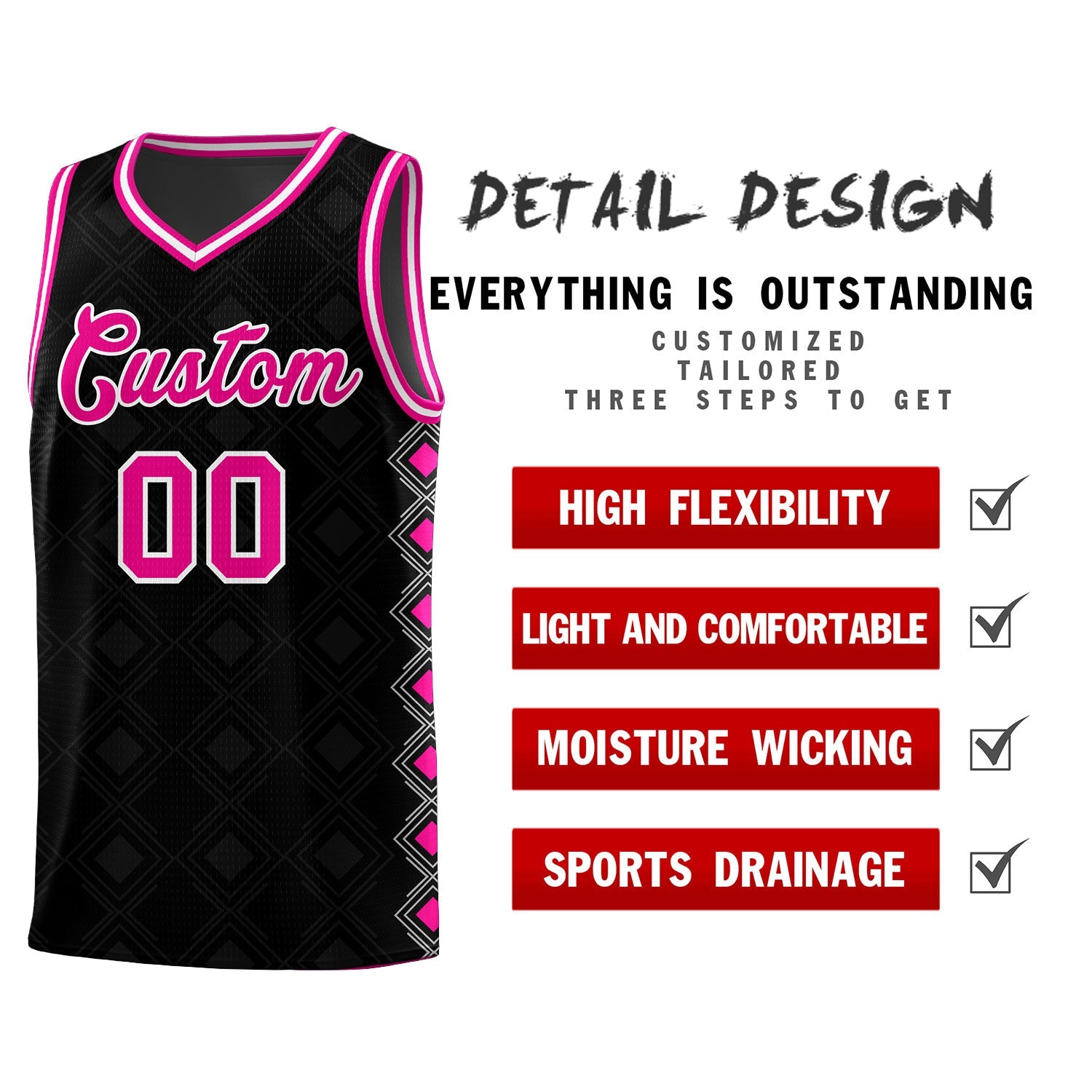 Custom Black Side Blocks Sports Uniform Basketball Jersey