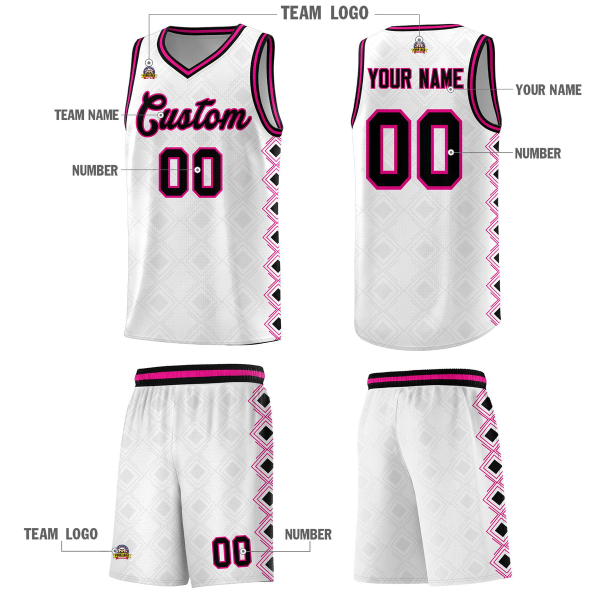 Custom White Side Blocks Sports Uniform Basketball Jersey