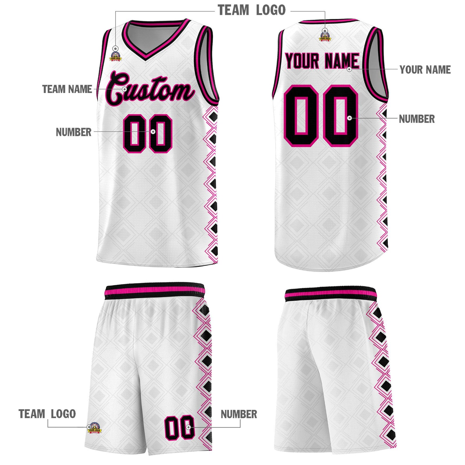 Custom White Side Blocks Sports Uniform Basketball Jersey