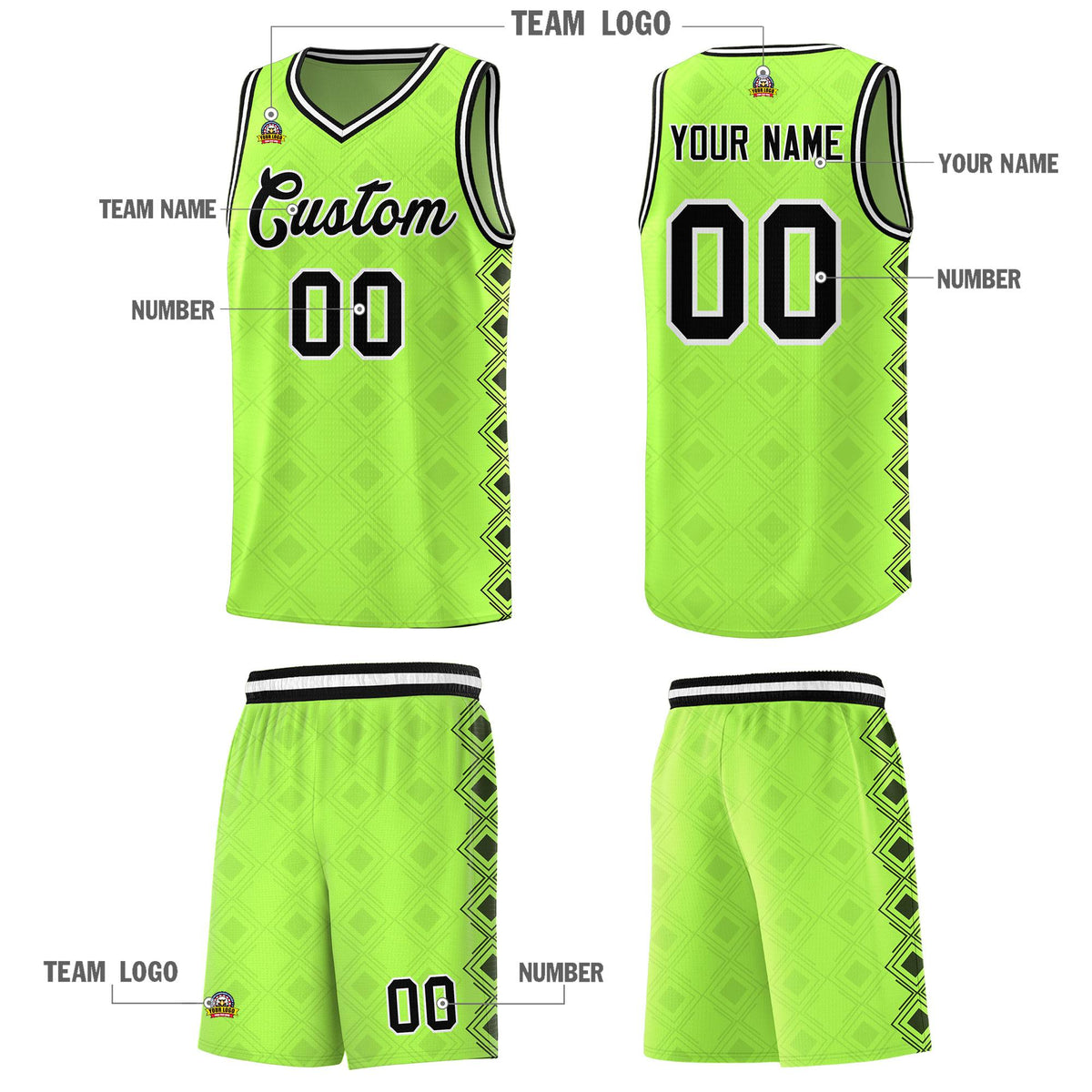 Custom Neon Green Side Blocks Sports Uniform Basketball Jersey