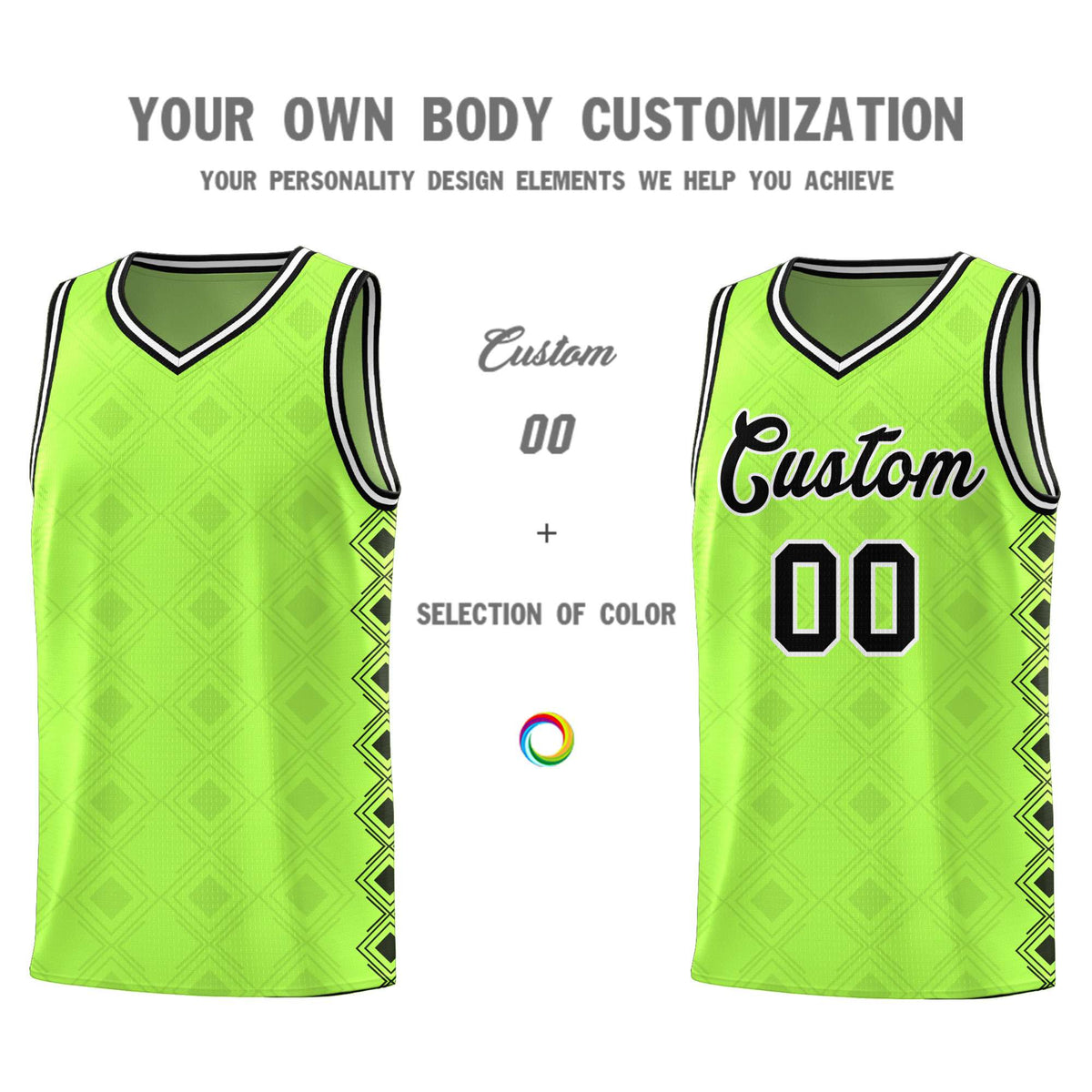 Custom Neon Green Side Blocks Sports Uniform Basketball Jersey