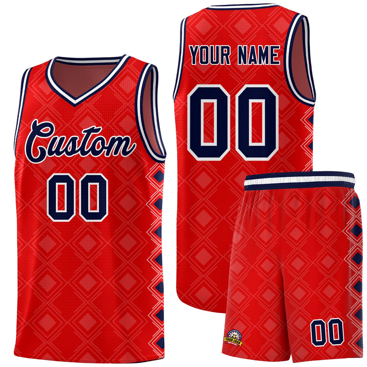 Custom Red Side Blocks Sports Uniform Basketball Jersey
